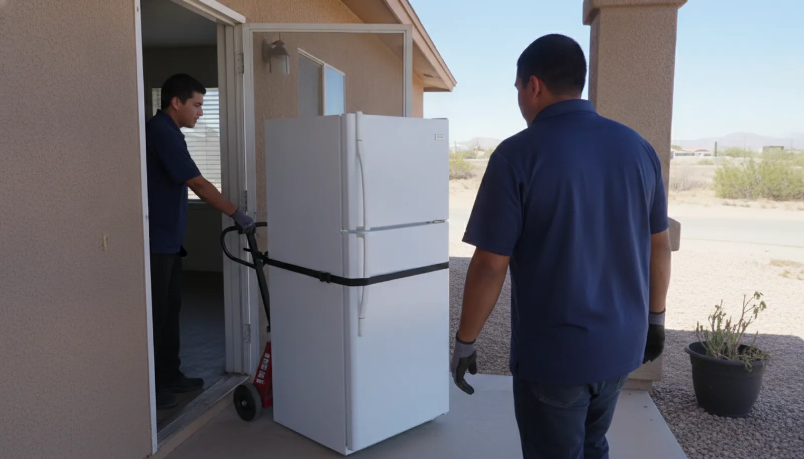 Refrigerator hauled out during an El Paso appliance removal
